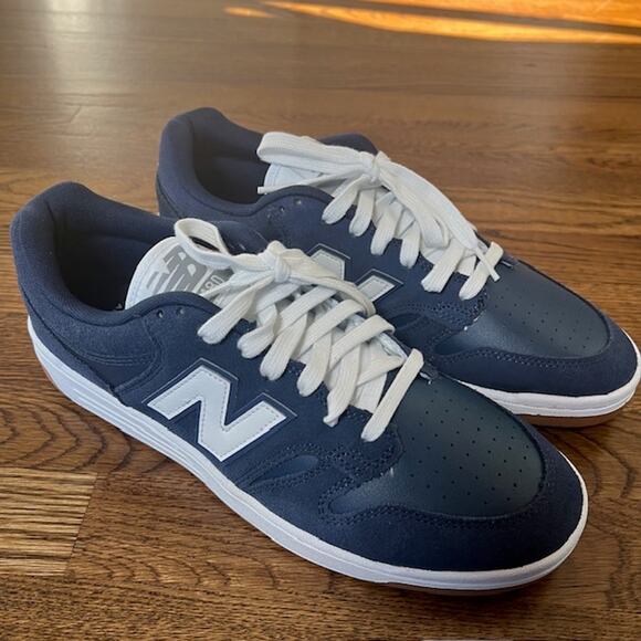 NWOB New Balance 480 Sneaker Mens 12 Navy Blue White Leather Suede Skater - Picture 1 of 8